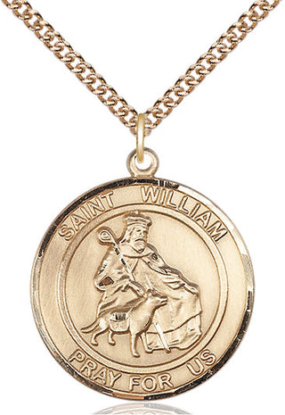 14kt Gold Saint William of Rochester Medal Engraved Catholic Saint Jewelry