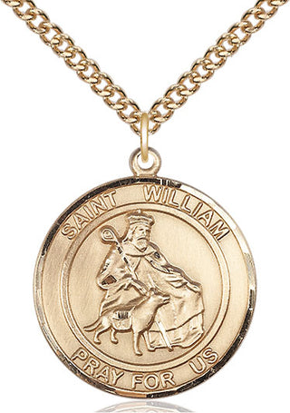 14kt Gold Saint William of Rochester Medal Engraved Catholic Saint Jewelry