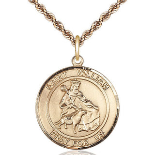 14kt Gold Saint William of Rochester Medal Engraved Catholic Saint Jewelry