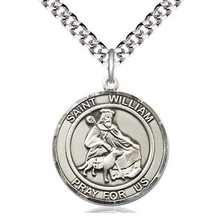 Sterling Silver Saint William of Rochester Medal Catholic Jewelry Engraved Catholic Saint Jewelry