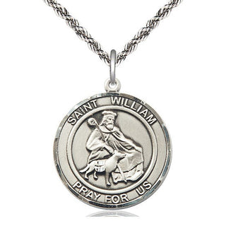 Sterling Silver Saint William of Rochester Medal Catholic Jewelry Engraved Catholic Saint Jewelry