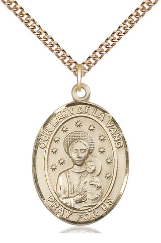 14kt Gold Filled Our Lady of la Vang Medal Catholic Jewelry Engraved Catholic Saint Jewelry