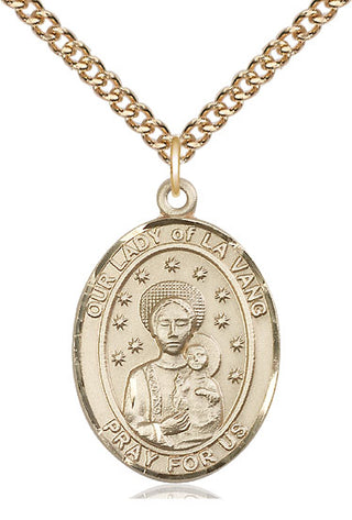 14kt Gold Filled Our Lady of la Vang Medal Catholic Jewelry Engraved Catholic Saint Jewelry