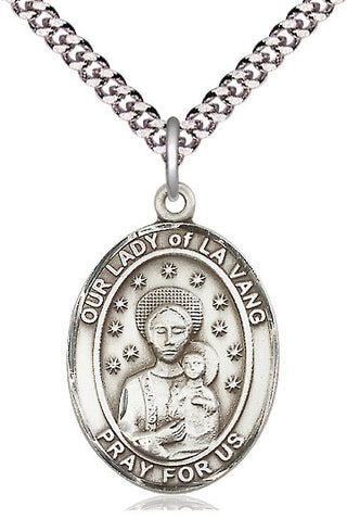 Pewter Our Lady of la Vang Medal Catholic Jewelry Engraved Catholic Saint Jewelry