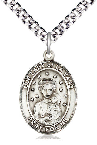 Pewter Our Lady of la Vang Medal Catholic Jewelry Engraved Catholic Saint Jewelry