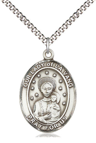 Pewter Our Lady of la Vang Medal Catholic Jewelry Engraved Catholic Saint Jewelry