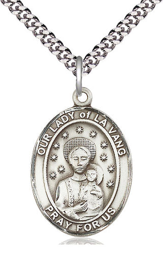 Pewter Our Lady of la Vang Medal Catholic Jewelry Engraved Catholic Saint Jewelry