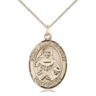 14kt Gold Saint Julie Billiart Medal Engraved Catholic Saint Jewelry