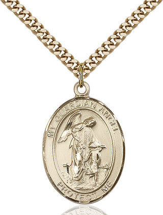 14kt Gold Filled Guardian Angel w/Child Medal Catholic Jewelry Engraved Catholic Saint Jewelry