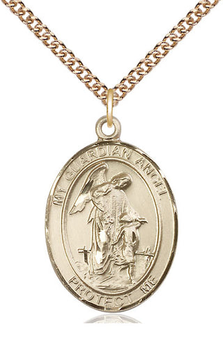14kt Gold Filled Guardian Angel w/Child Medal Catholic Jewelry Engraved Catholic Saint Jewelry