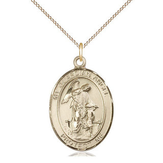 14kt Gold Guardian Angel w/Child Medal Engraved Catholic Saint Jewelry
