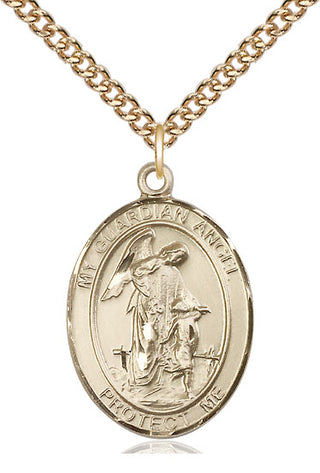 14kt Gold Guardian Angel w/Child Medal Engraved Catholic Saint Jewelry
