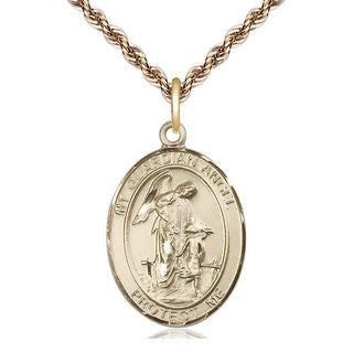 14kt Gold Guardian Angel w/Child Medal Engraved Catholic Saint Jewelry