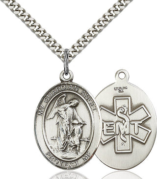 Pewter Guardian Angel EMT Medal Catholic Jewelry