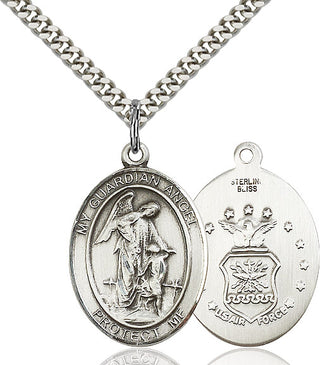 Pewter Guardian Angel Air Force Medal Catholic Jewelry