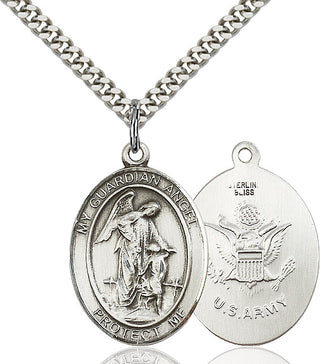 Pewter Guardian Angel Army Medal Catholic Jewelry