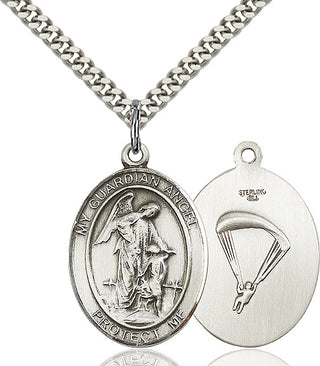 Pewter Guardian Angel Paratrooper Medal Catholic Jewelry
