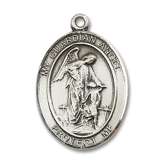 Pewter Guardian Angel w/Child Medal Engraved Catholic Saint Jewelry