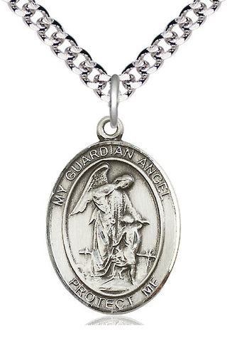 Pewter Guardian Angel w/Child Medal Catholic Jewelry Engraved Catholic Saint Jewelry