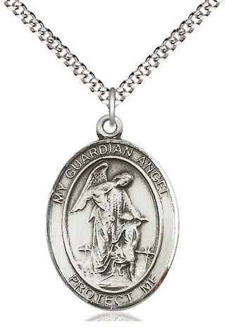 Pewter Guardian Angel w/Child Medal Catholic Jewelry Engraved Catholic Saint Jewelry