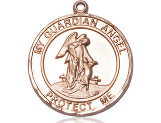14kt Gold Guardian Angel Medal Engraved Catholic Saint Jewelry