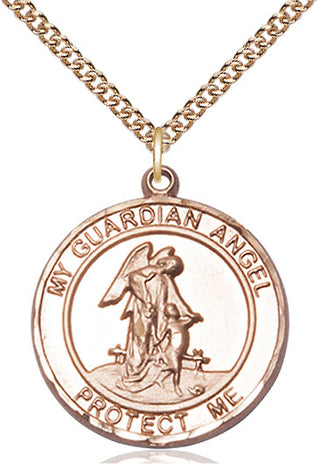 14kt Gold Guardian Angel Medal Engraved Catholic Saint Jewelry