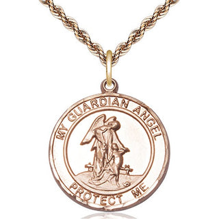 14kt Gold Guardian Angel Medal Engraved Catholic Saint Jewelry