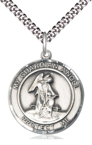 Pewter Guardian Angel Medal Catholic Jewelry Engraved Catholic Saint Jewelry