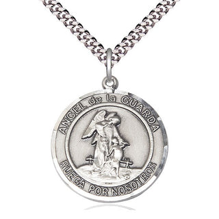 Pewter Angel de la Guarda Medal Catholic Jewelry Engraved Catholic Saint Jewelry