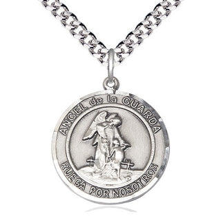 Pewter Angel de la Guarda Medal Catholic Jewelry Engraved Catholic Saint Jewelry