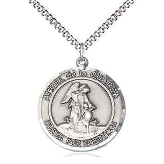 Pewter Angel de la Guarda Medal Catholic Jewelry Engraved Catholic Saint Jewelry