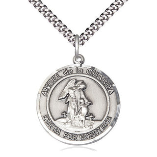 Pewter Angel de la Guarda Medal Catholic Jewelry Engraved Catholic Saint Jewelry