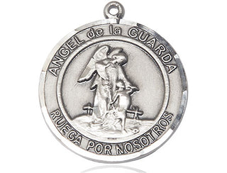 Sterling Silver Angel de la Guarda Medal Engraved Catholic Saint Jewelry