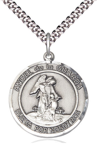 Sterling Silver Angel de la Guarda Medal Catholic Jewelry Engraved Catholic Saint Jewelry