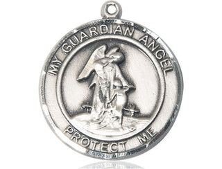 Sterling Silver Guardian Angel Medal Engraved Catholic Saint Jewelry