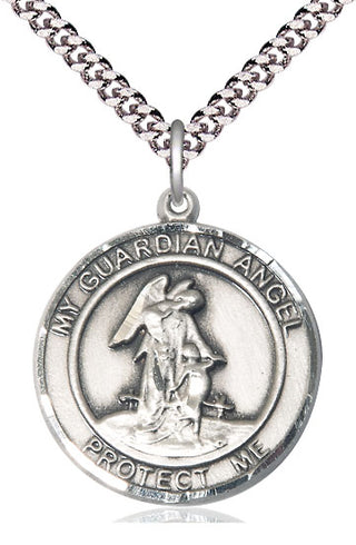 Sterling Silver Guardian Angel Medal Catholic Jewelry Engraved Catholic Saint Jewelry