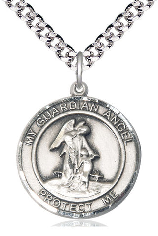 Sterling Silver Guardian Angel Medal Catholic Jewelry Engraved Catholic Saint Jewelry