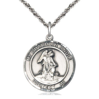 Sterling Silver Guardian Angel Medal Catholic Jewelry Engraved Catholic Saint Jewelry