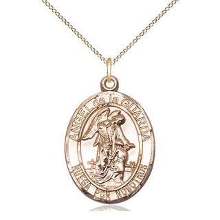 14kt Gold Filled Angel de la Guarda Medal Catholic Jewelry Engraved Catholic Saint Jewelry