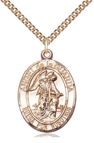 14kt Gold Filled Angel de la Guarda Medal Catholic Jewelry Engraved Catholic Saint Jewelry