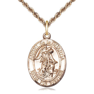 14kt Gold Filled Angel de la Guarda Medal Catholic Jewelry Engraved Catholic Saint Jewelry