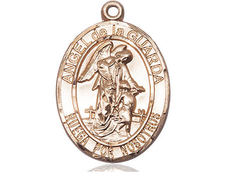 14kt Gold Angel de la Guarda Medal Engraved Catholic Saint Jewelry