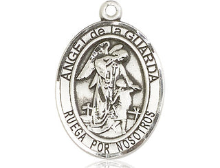 Pewter Angel de la Guarda Medal Engraved Catholic Saint Jewelry