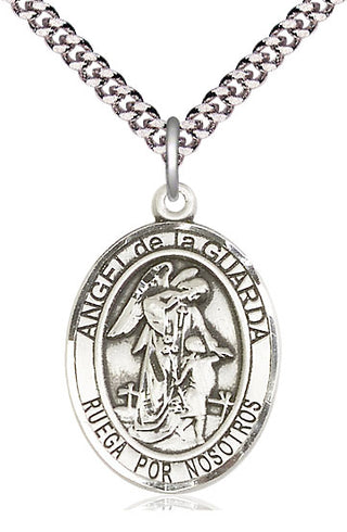 Pewter Angel de la Guarda Medal Catholic Jewelry Engraved Catholic Saint Jewelry