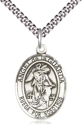 Pewter Angel de la Guarda Medal Catholic Jewelry Engraved Catholic Saint Jewelry