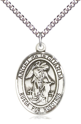 Sterling Silver Angel de la Guarda Medal Catholic Jewelry Engraved Catholic Saint Jewelry