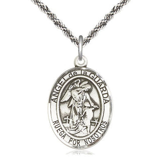 Sterling Silver Angel de la Guarda Medal Catholic Jewelry Engraved Catholic Saint Jewelry