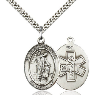 Sterling Silver Guardian Angel EMT Medal Catholic Jewelry
