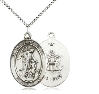 Sterling Silver Guardian Angel Army Medal Catholic Jewelry