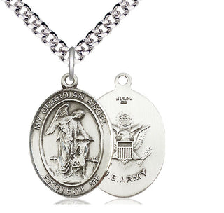 Sterling Silver Guardian Angel Army Medal Catholic Jewelry